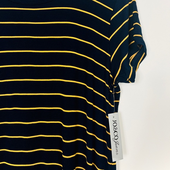 NWT Jo & Co Jeans Blue/Gold Striped Scooped Hem T-Shirt Dress - Picture 4 of 5